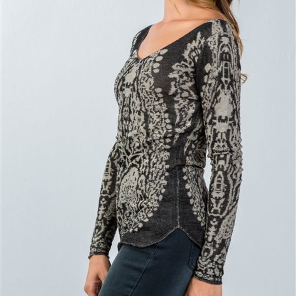 Beulah Ladies Dark & Light Gray Textured Long Sleeve Blouse - Small & Medium - Picture 3 of 10